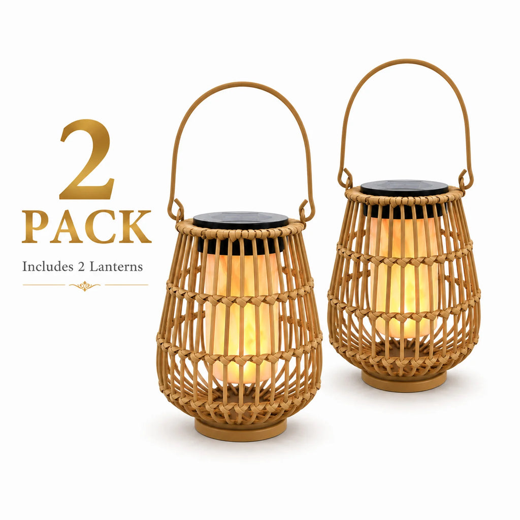 2 Pack Solar Lanterns Outdoor, Handwoven Waterproof Hanging Rattan Solar Lights Gifts for Women Christmas Birthday Lamp Lights, Decoration for Outside Yard Garden Porch Patio Trees Lawn Pathway