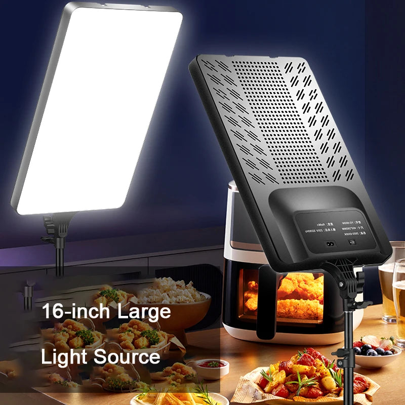 16-inch rectangular LED soft light panel on a stand, used for photography and studio lighting.