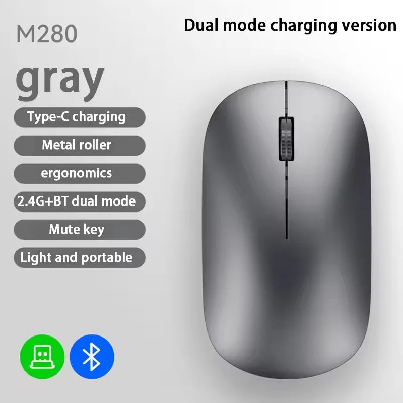 2.4G Wireless Mouse Type-C Rechargeable Bluetooth Mouse 1600DPI Silent Click Portable Office Game No-Noise Mice for PC Laptop