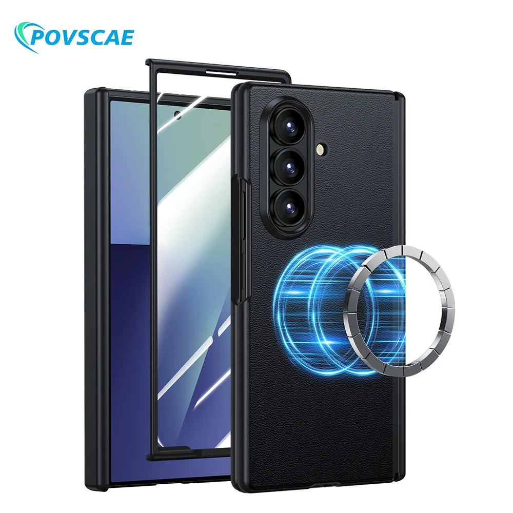 Samsung Galaxy Z Fold 7 Leather Case, Slim Magnetic Shock-Absorbing Cover Tidesmit