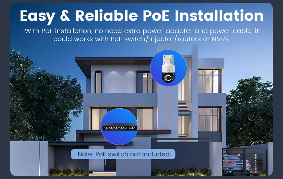 ZOSI C296 4K/3K PoE PTZ Security IP Camera Outdoor AI Detection Starlight Color Night Vision 8MP/5MP HD Video Surveillance Cam