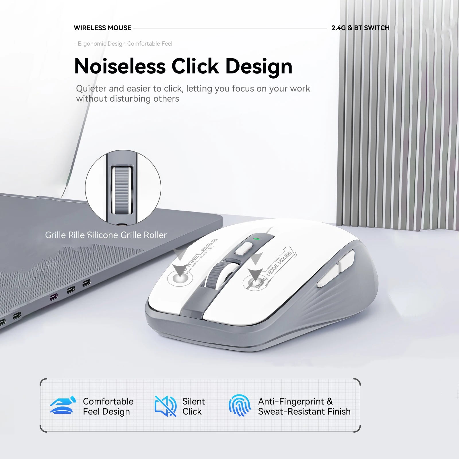 Bluetooth 5.1 and 2.4G USB Wireless Mouse Silent Adjustable 2400DPI Dual Mode Wireless Mouse for iPad for Computer Laptop Tablet