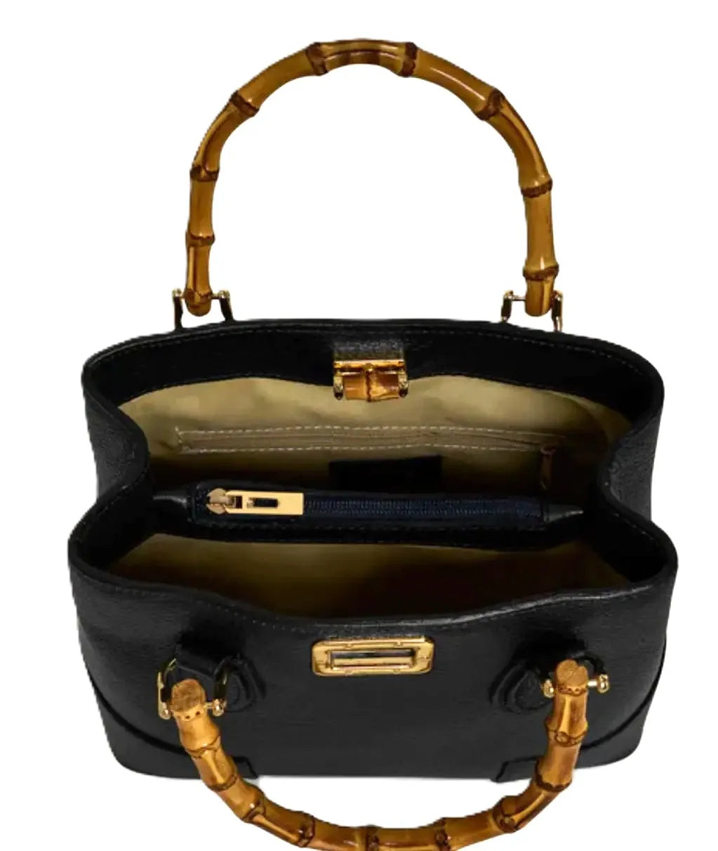 Royaa Handmade Genuine Leather Luxury Fashion Tote Handbag Elegant Top Handle Purse Vintage Black Leather Frame Bag Lock