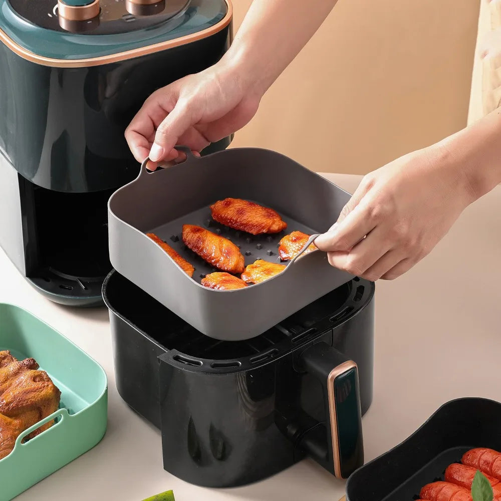 Silicone Air Fryer Baking Tray Square Reusable High Temperature Resistant Air Fryer Baking Pan Insulation Mat Oven Baking Tools