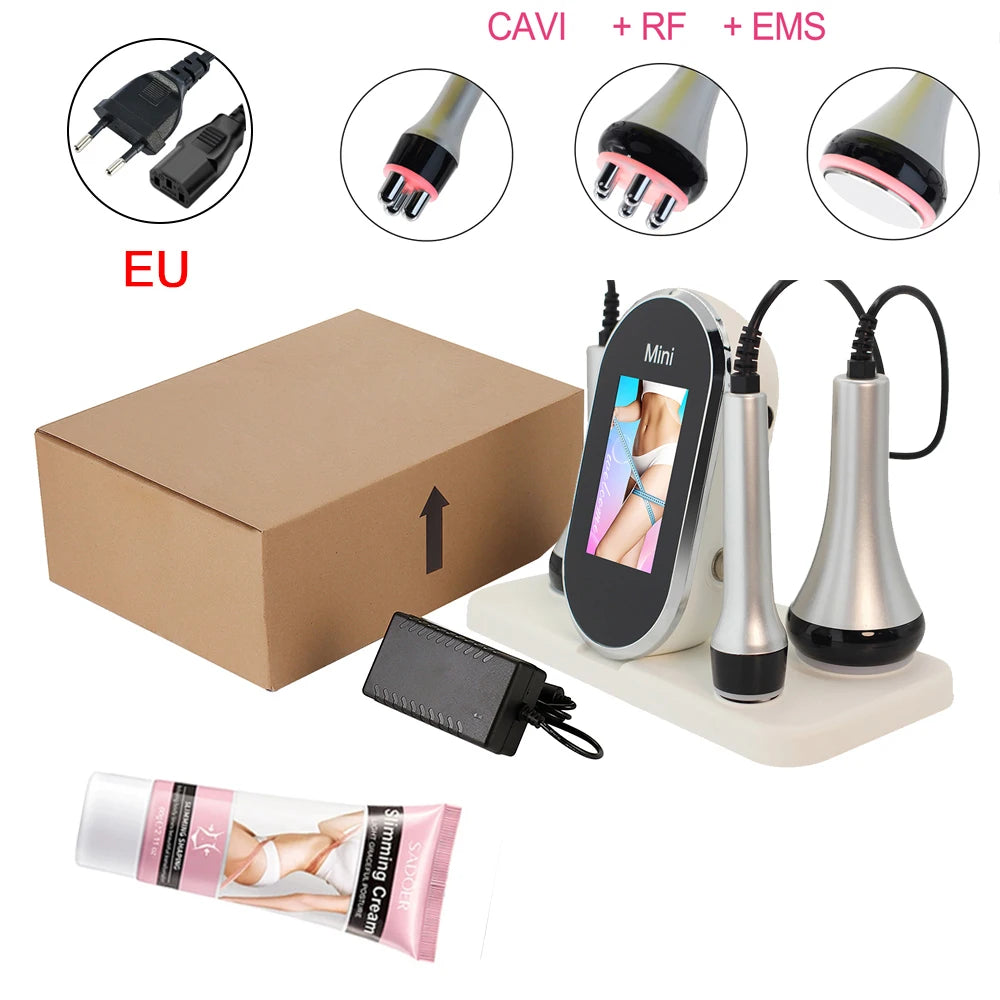 Ultrasonic Cavitation Body Slimmer with RF Skin Tightening - White Relaxation Treatment Silver EU with gel Tidesmit