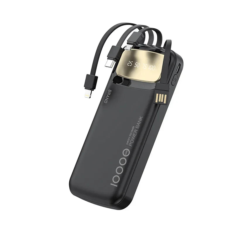 Portable Charger 10000mAh with Integrated USB-C Cable | Tidesmit Black Tidesmit
