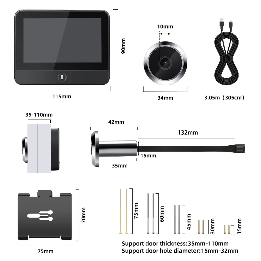 Wsdcam Wifi Doorbell 120 Degree Wide Angle Peephole Doorbell 1080P Digital Doorbell Viewer Motion Detection