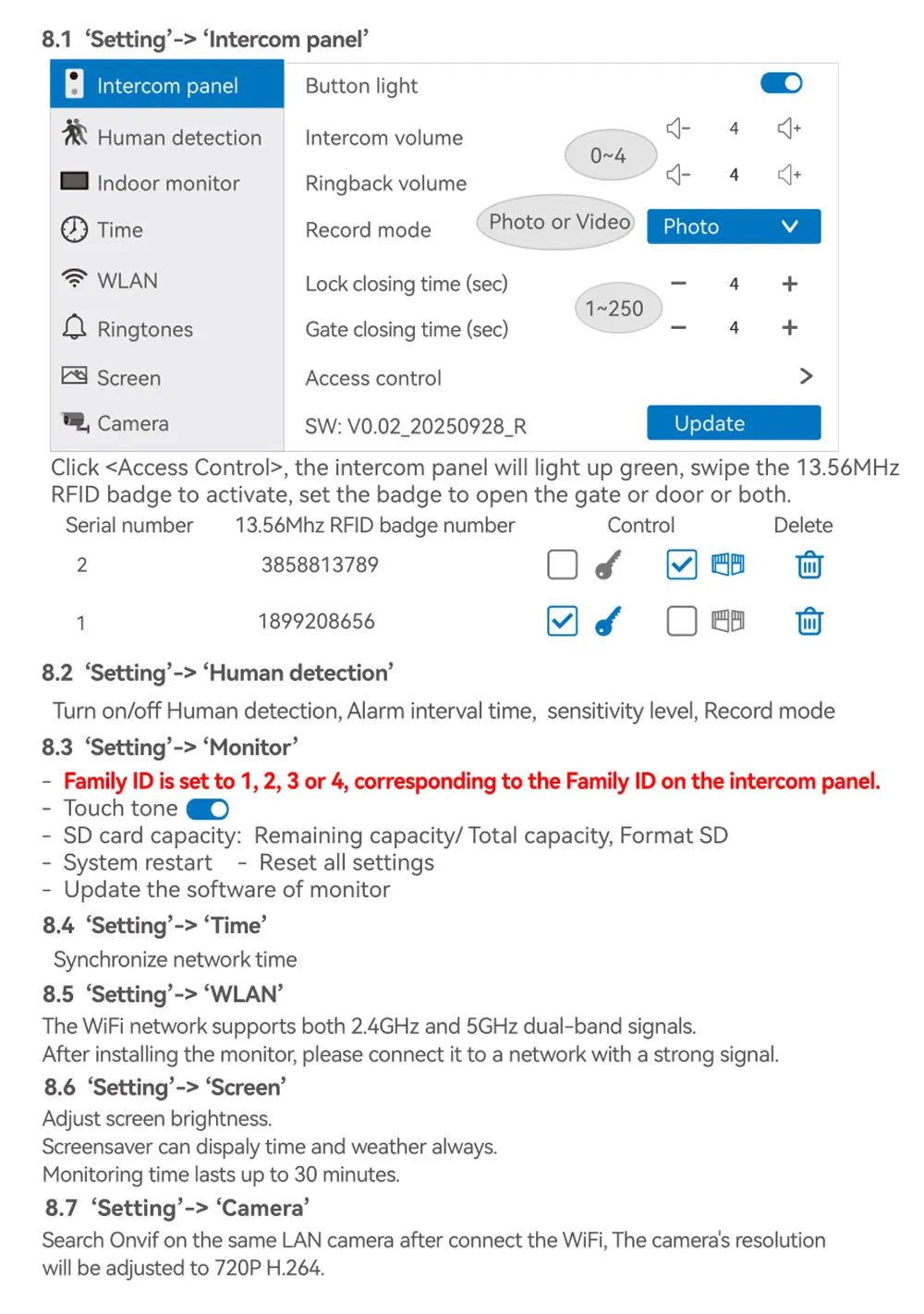 WiFi 10 Inch Video Door Bell Intercom System with RFID Doorbell Camera Family Multi Nits Apartment Video Door Phone Intercom