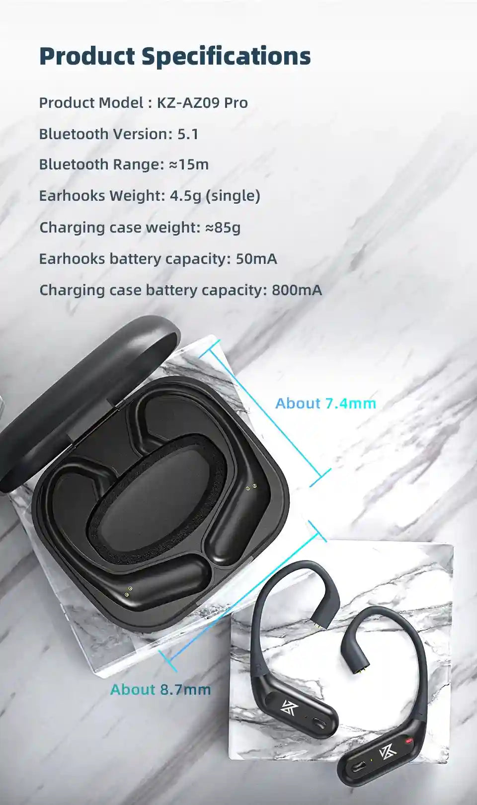Wireless Bluetooth Earphone Adapter for KZ C Pin | Tidesmit AZ09 Pro Tidesmit