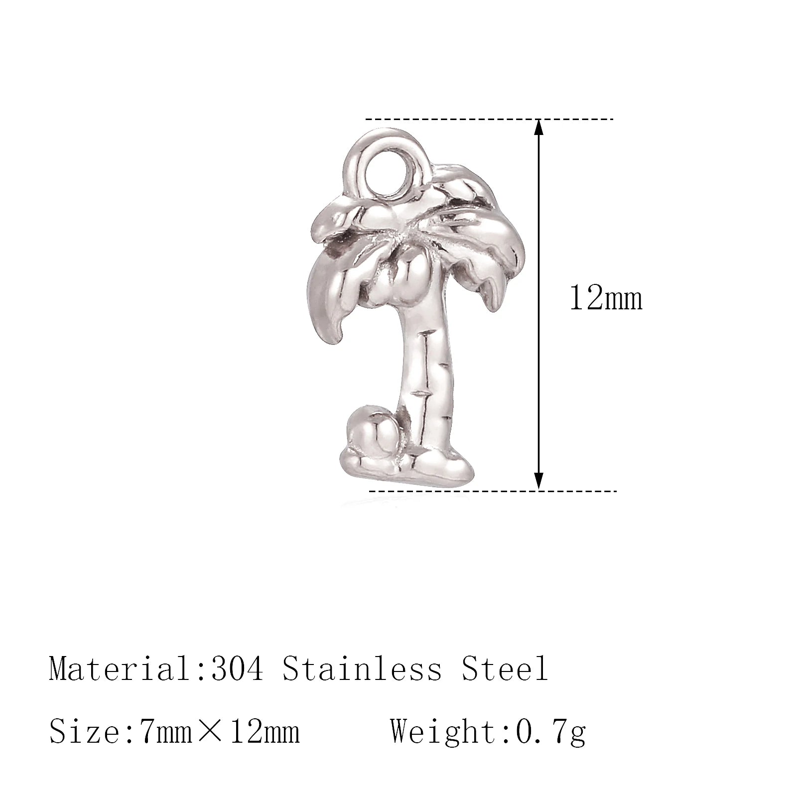 Small silver stainless steel palm tree charm pendant for DIY pet jewelry making and custom pet collar accessories.