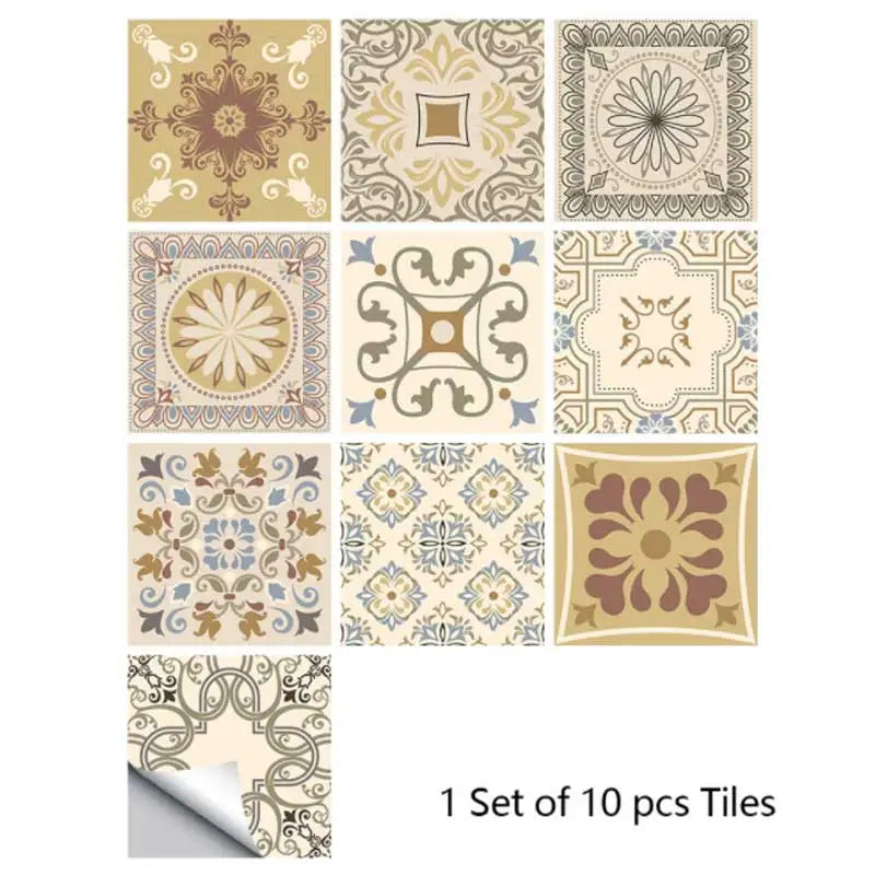 Moroccan vintage tile stickers, beige and brown mosaic patterns, set of 10