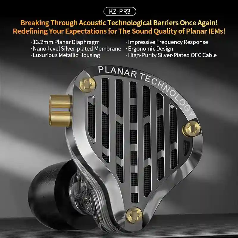 KZ PR3 Planar Magnetic IEMs - High-Fidelity Wired Studio Monitors Tidesmit