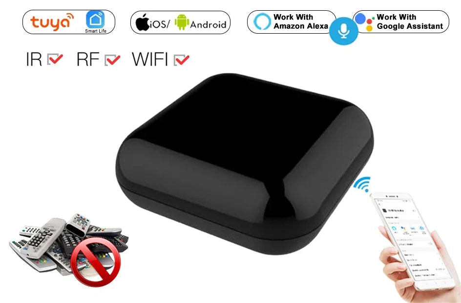 WiFi RF IR All-In-One Smart Universal Remote Controller, RF Appliances Tuya Smart Life App Voice Control with Alexa Google Home