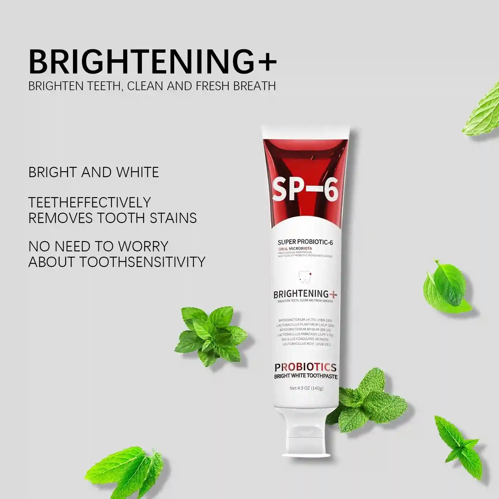 Tidesmit 140g SP-6 Probiotic Whitening Toothpaste for plaque removal, cavity prevention, and fresh breath.