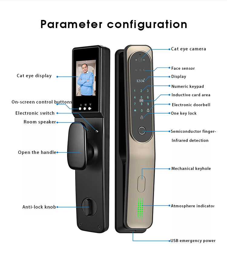 Electric Tuya App 3D Face Recognition Smart Doorlock Fingerprint Biometric Password Full Automatic Wifi Door Lock with Camera