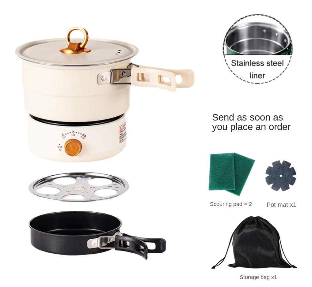 Cream electric rice cooker set with stainless steel inner liner and accessories