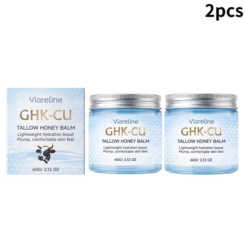 Viareline GHK-CU Copper Peptide Tallow Balm Day & Night Cream Firm Moisturize Honey Blue Balm for Mature, Dry & Sensitive Skin