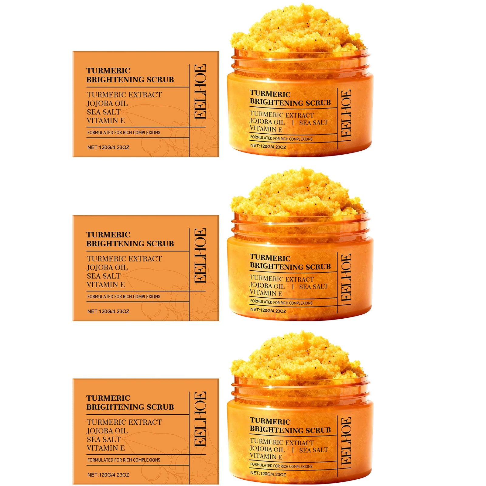 Turmeric Body Scrub for Dark Spots - Brightening Exfoliating Treatment Scrubs Treatments 3 x 120g Boxed Tidesmit