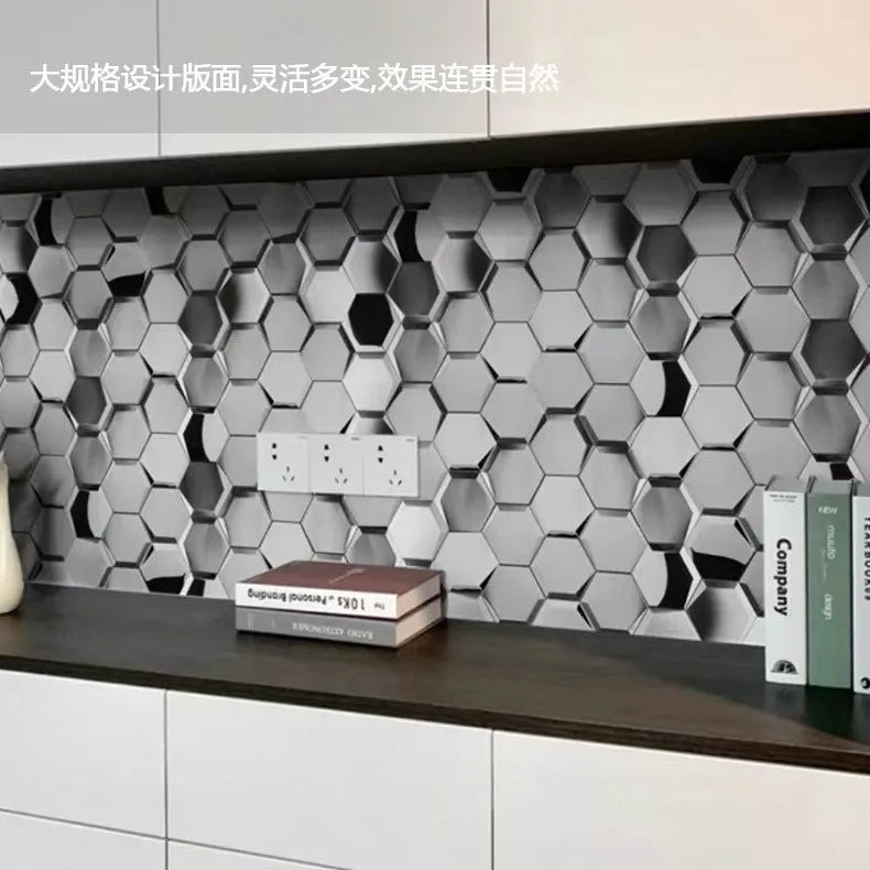 Hexagon Self-Adhesive Metal Mosaic Tiles, 3D Stainless Steel Look Aluminum Plastic Panel, Peel and Stick for Living Dining