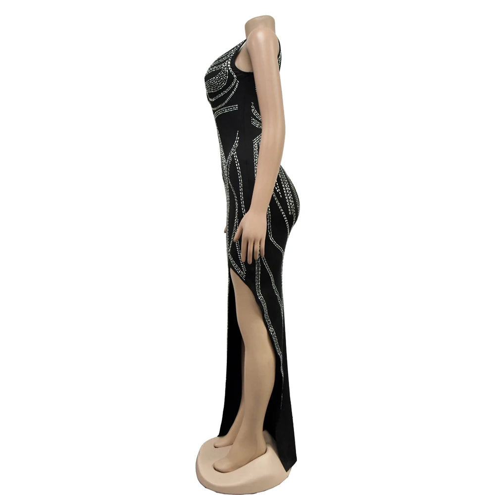 HBLL Women Dresses for Special Occasions Sexy Rhinestone Cocktail Floor Length Long Maxi Dress Evening Party Birthday Dresses