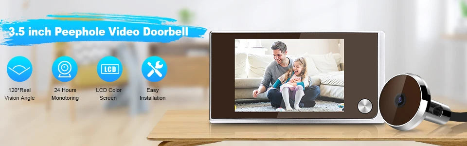 Elecpow 3.5 inch Peephole Video Doorbell Camera 120 Degree Angle Peephole Viewer Smart Home Outdoor Cat Eye Visual Doorbell