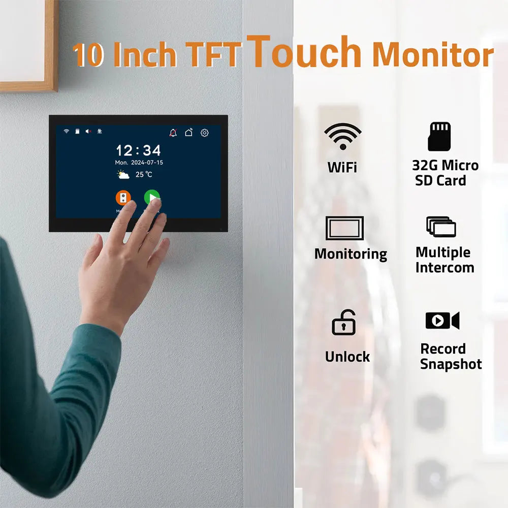 1080P 7/10 Inch Touch Screen 2 Wire Video Doorbell Tuya Home Video Intercom System IC Card APP Unlcok with Electric Strike Lock