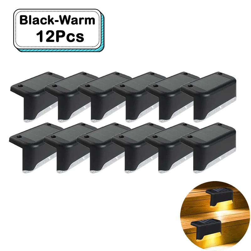 Outdoor Solar Step Lights Warm White LED Waterproof Stair Path Lighting for Garden Patio Fence Balcony Decoration Solar Power