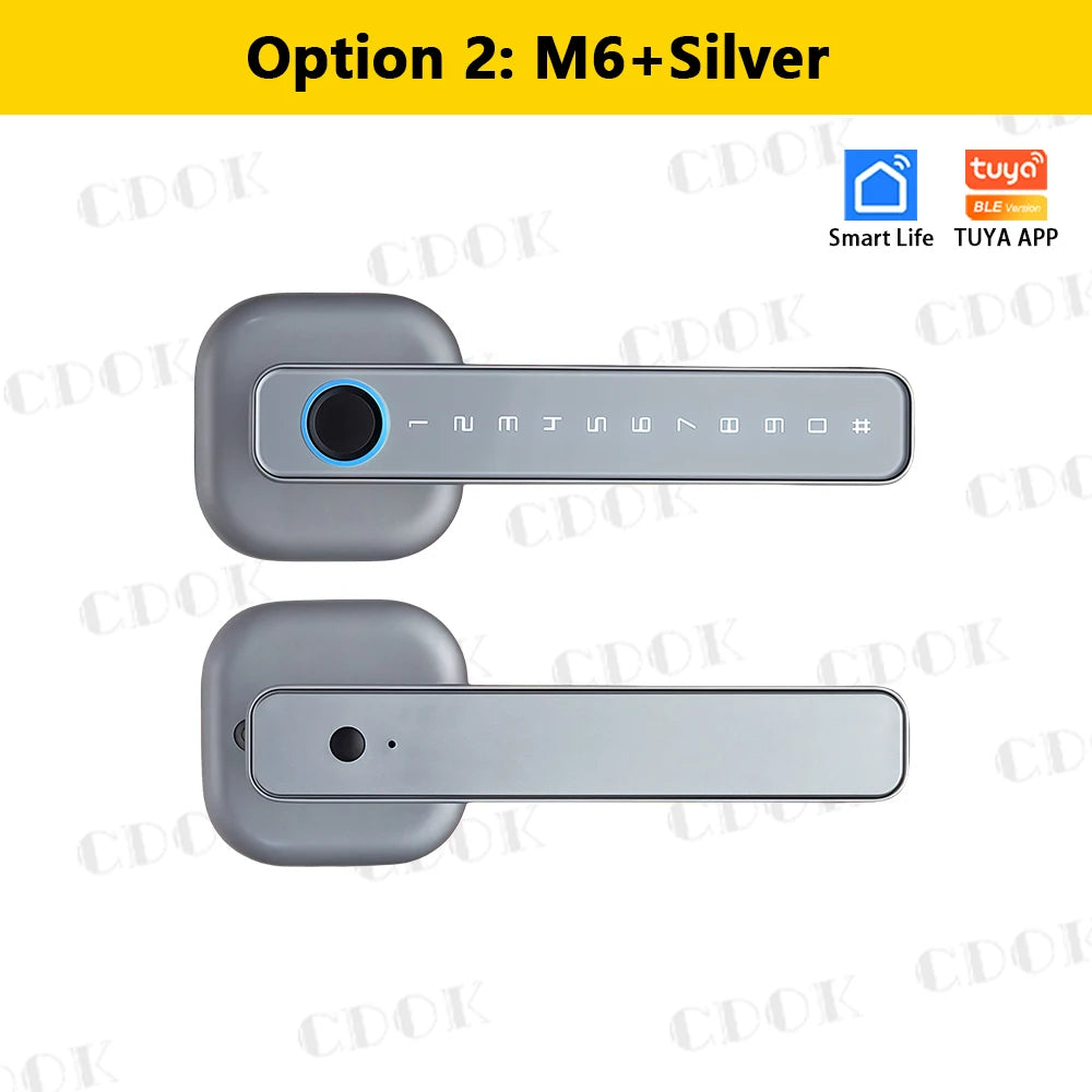 Fingerprint Door Lock: Tuya Bluetooth Smart Entry - M6 Series 3790-M6-Silver Tidesmit