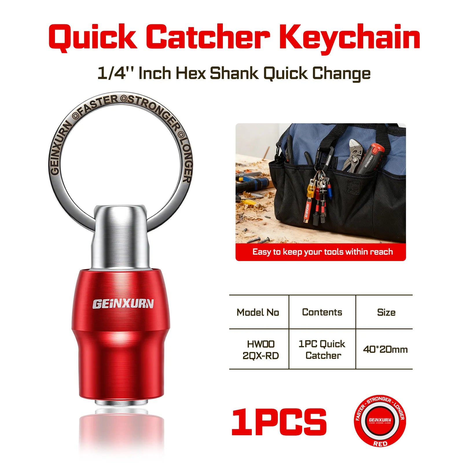 Geinxurn Keychain Bit Holders Set,1/4" Hex Shank Bit Holder, Premium Aluminum Construction,Compact Keyring Design for Easy Carry
