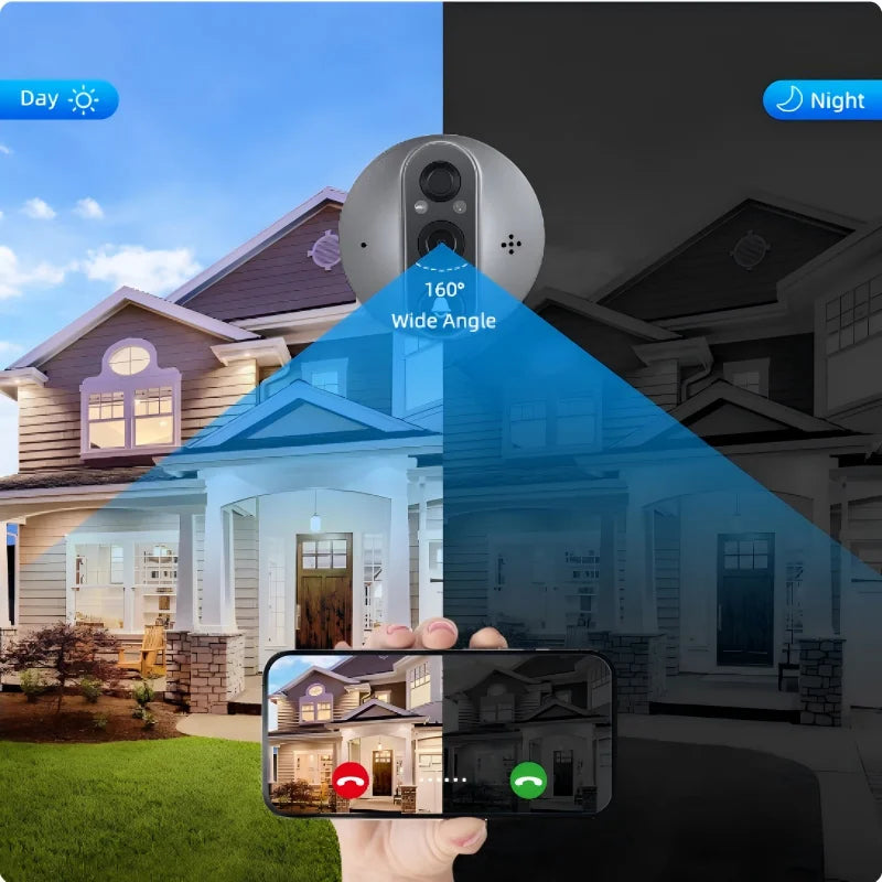 3MP Tuya Smart Life WiFi Peephole Door Camera 1080P Digital Viewer Doorbell 5000mAh Battery PIR Motion Detection IR Night Vision
