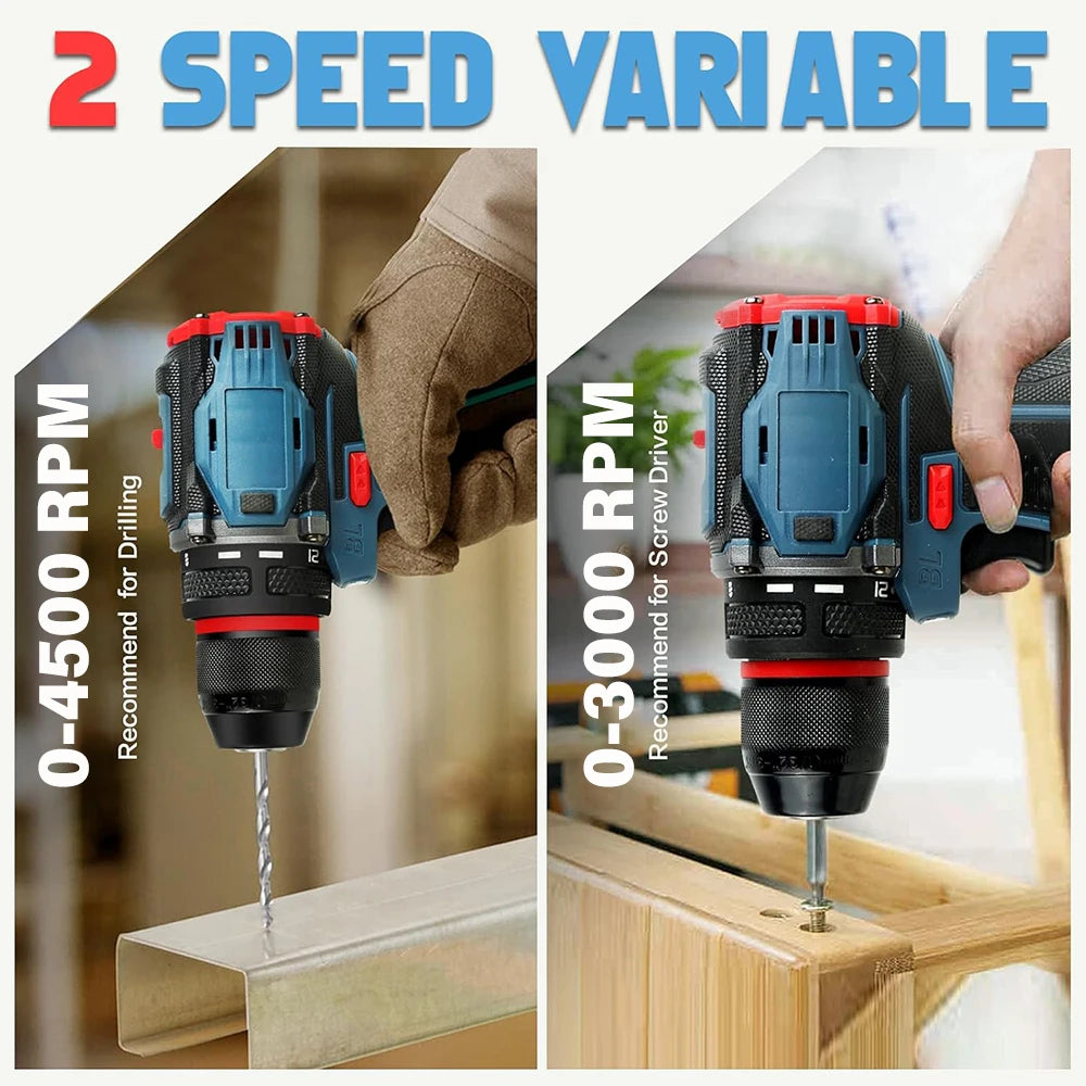 Podofo Household Multifunctional Cordless Power Drill Bare Unit, Portable Electric Screwdriver Driver With 21 Position Clutch Torque Adjustment, LED Light Compact Lightweight DIY Tool For Wood Plastic Ceramic Metal Drilling &