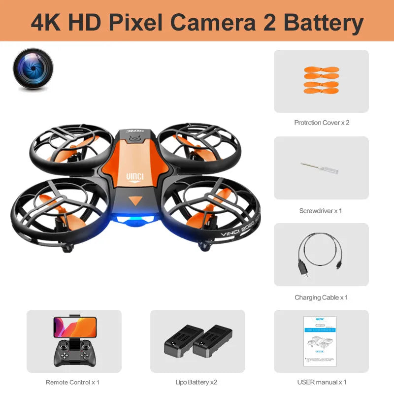 4K Camera Drone - Foldable Beginner Quadcopter with Obstacle Avoidance Orange-4K-2B Tidesmit