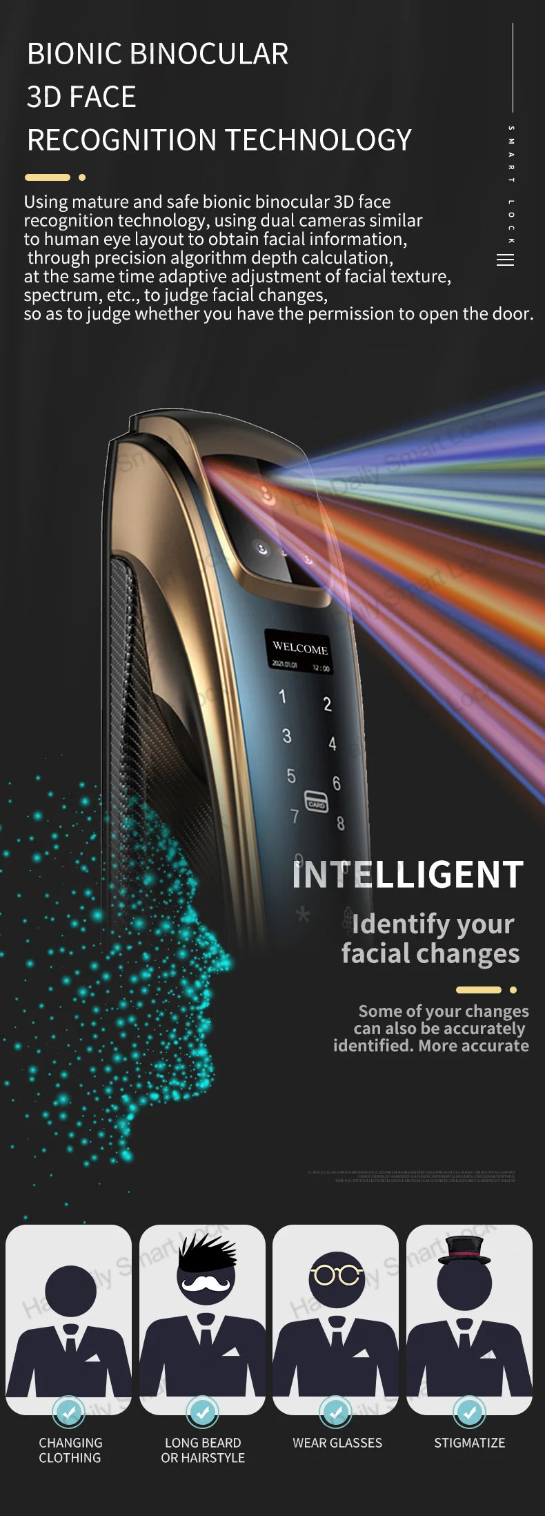 Automatic Fingerprint Electronic Digital Tuya 3D Face Recognition Door Lock Smart Cards Keys Video Camera Lock For Home