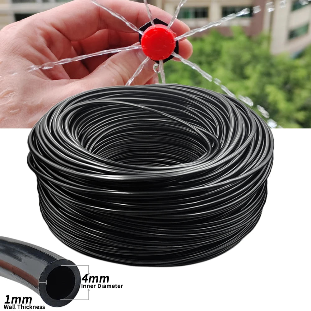 Rolled black micro drip watering hose coil with 4mm inner diameter