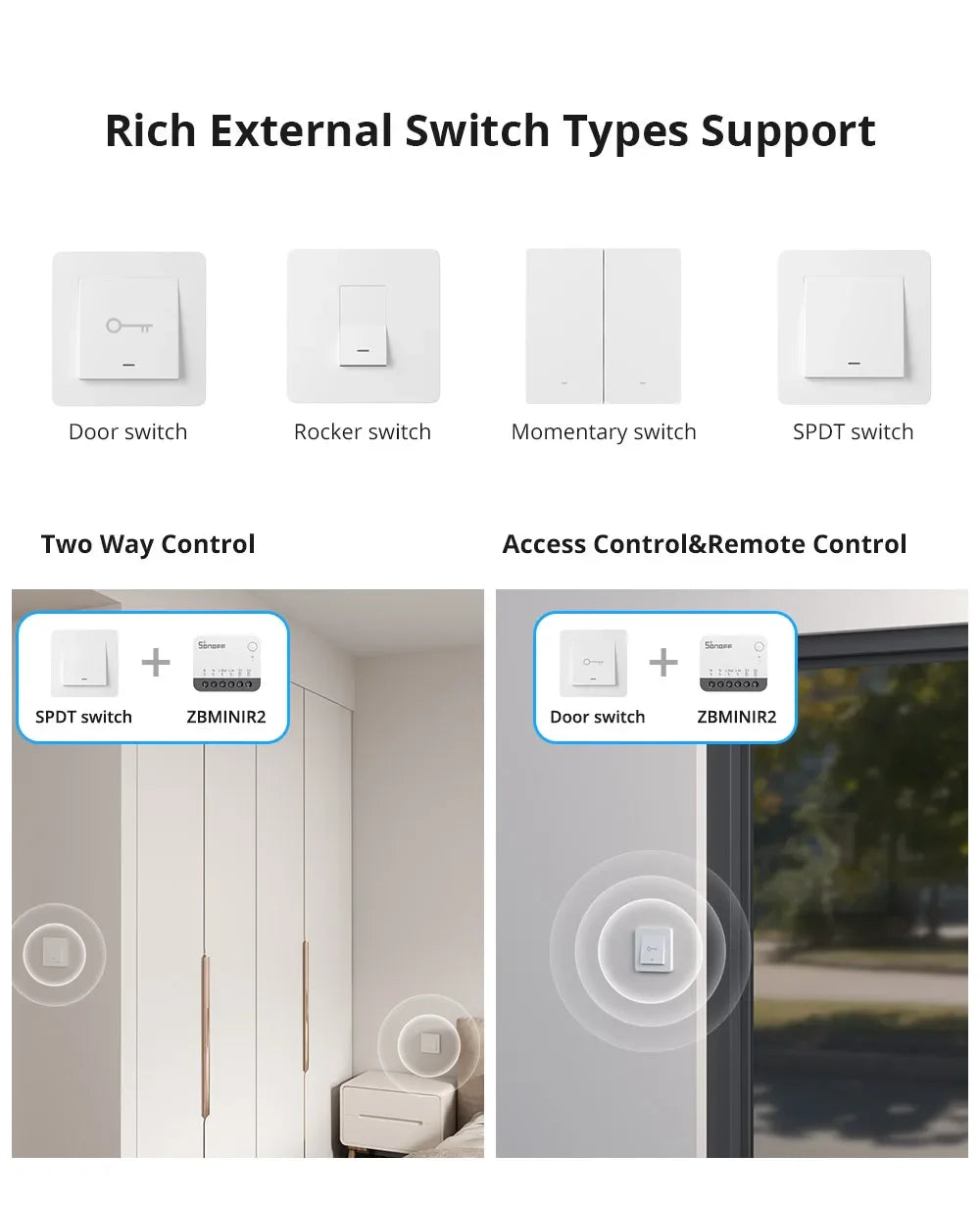 Zigbee Smart Switch ZBMINIR2 - Compact 2-Way Smart Home Automation Module Tidesmit