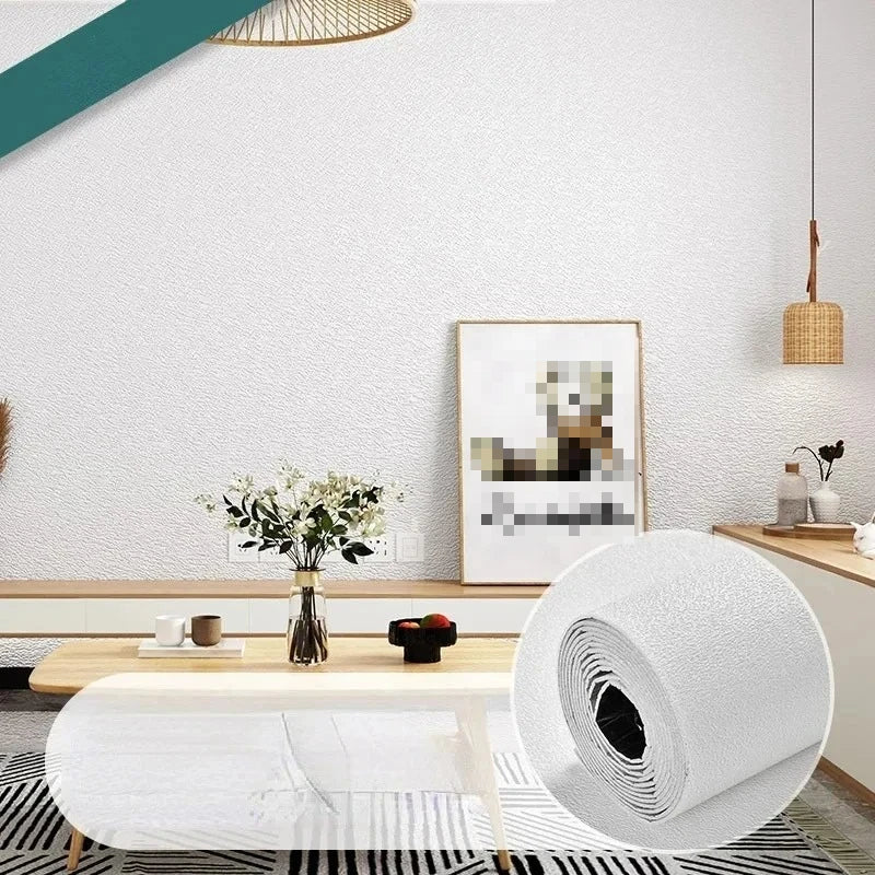 White 3D wall panel wallpaper roll with self-adhesive foam soundproof backing