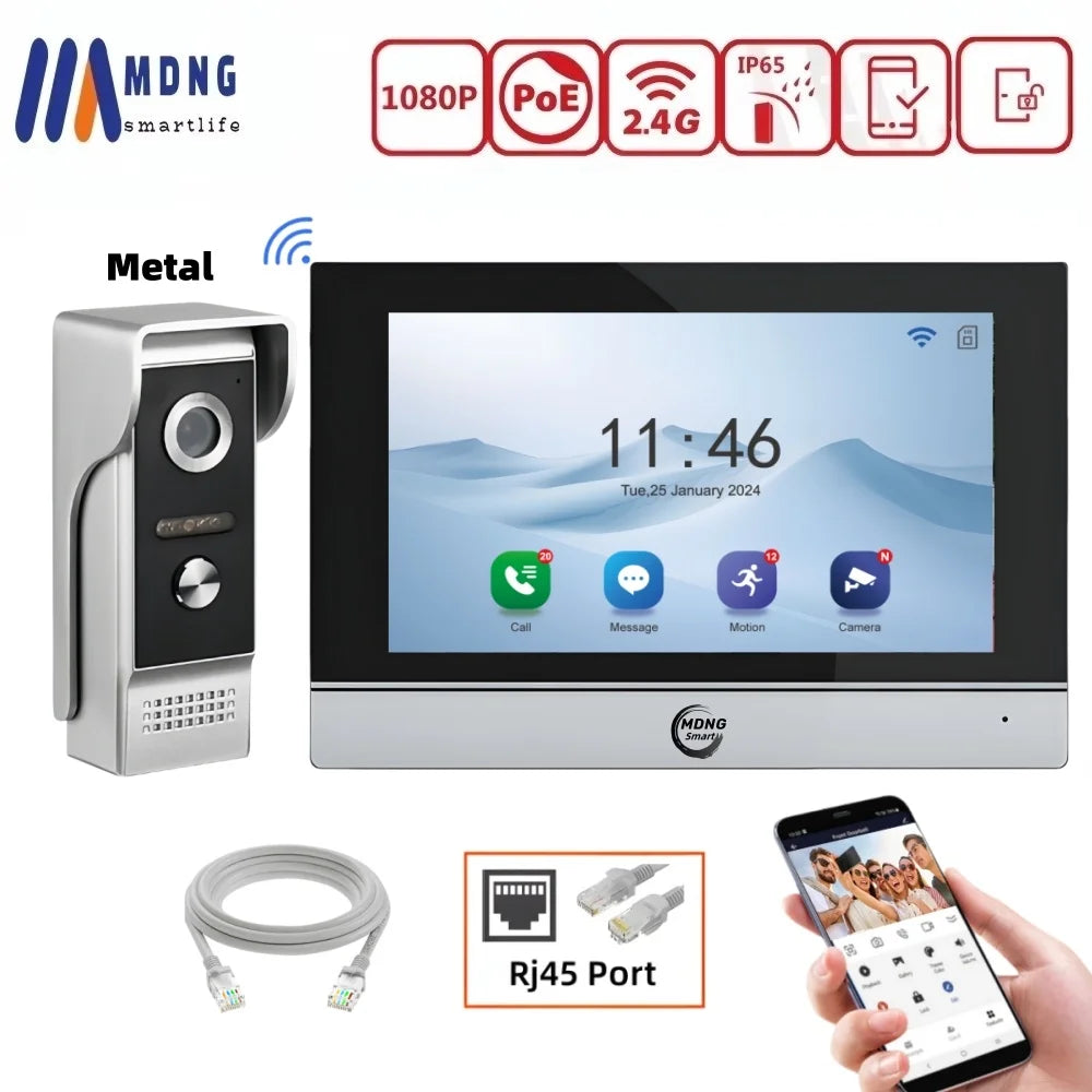 TUYA 1080P 10 Inch Video Intercom Touch Screen Wireless WiFi POE Wired Doorbell RFID Access Control Night Vision Waterproof