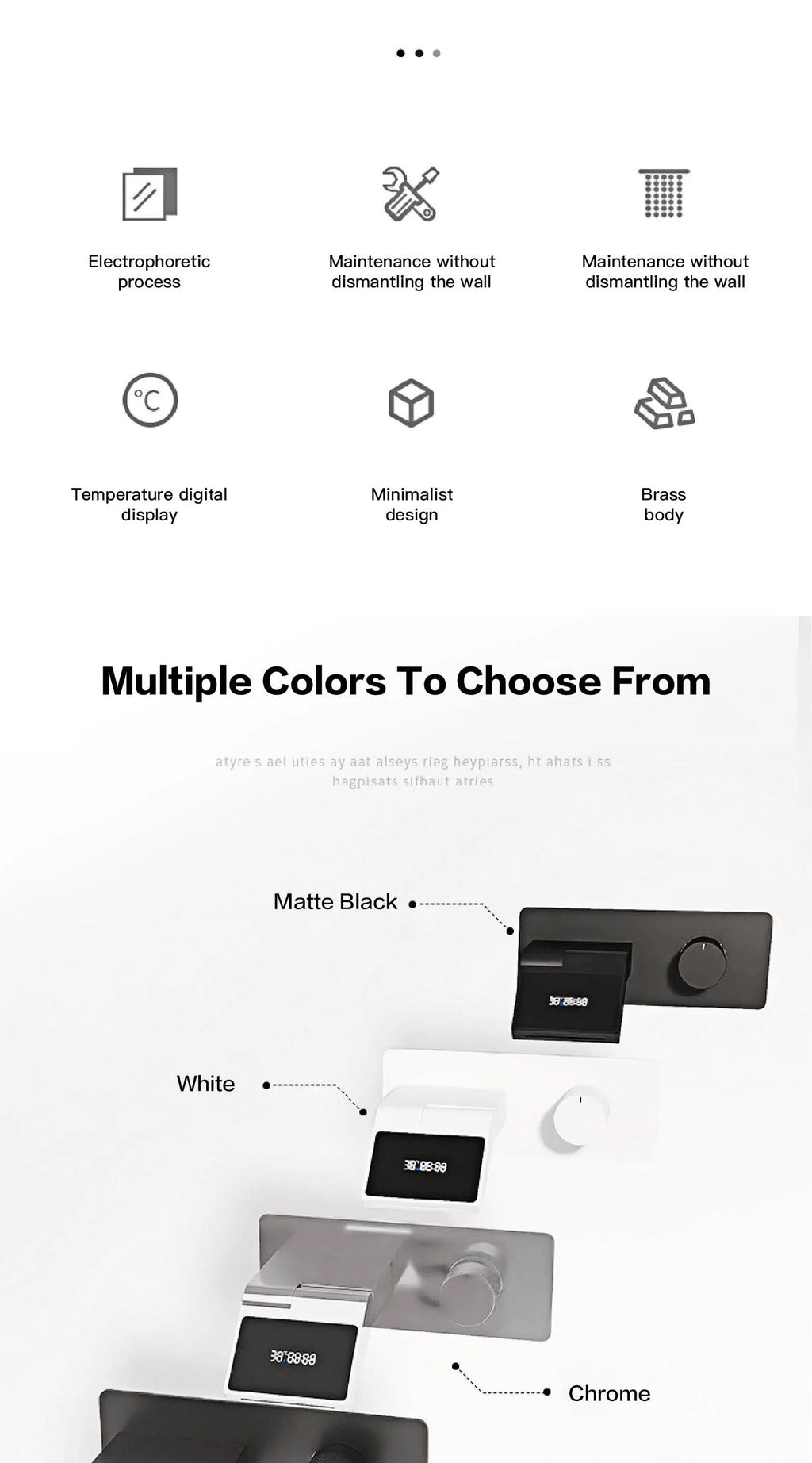 Luxury Gun Gray Brass Wall Mounted Bathroom Faucet with LED Digital Display Single Handle Hot & Cold Water Embedded Bathroom Tap