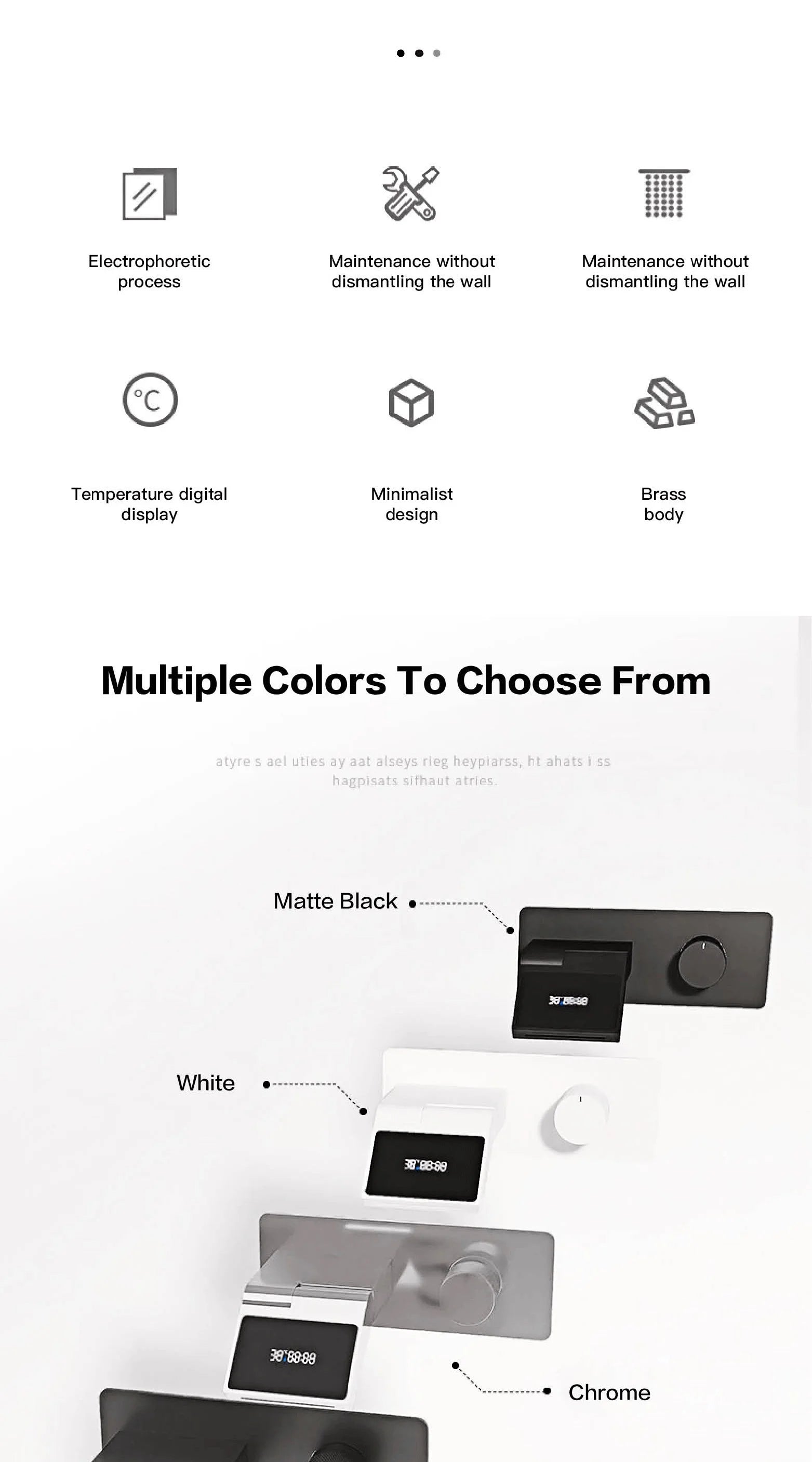 Luxury Gun Gray Brass Wall Mounted Bathroom Faucet with LED Digital Display Single Handle Hot & Cold Water Embedded Bathroom Tap