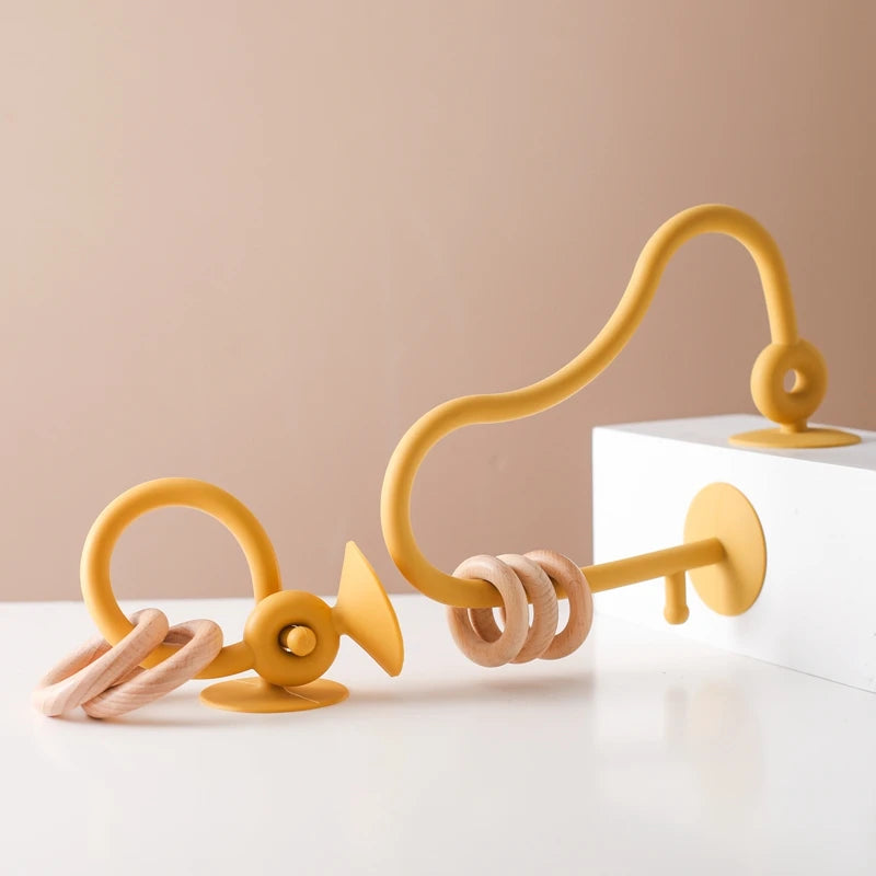 Baby Teether Toy Silicone Educational 0 12 Months Toy Montessori Silicone Teething Toys Wooden Ring Silicone Teether Accessories