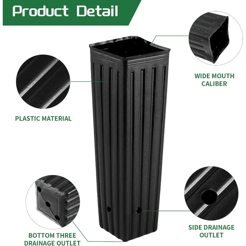 Black ribbed plastic seedling pot, wide mouth and bottom three drainage outlet holes