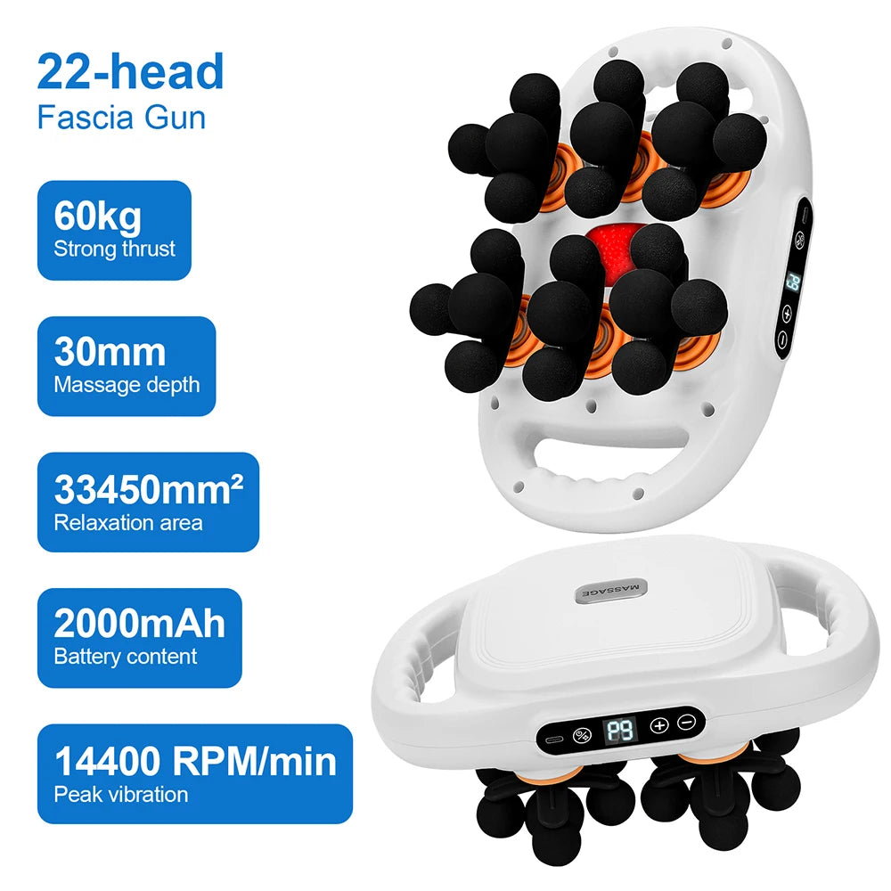 Deep Tissue Massage Gun with 99 Speed Settings and Heat Therapy Back Massage Instrument 32 head 3 Tidesmit