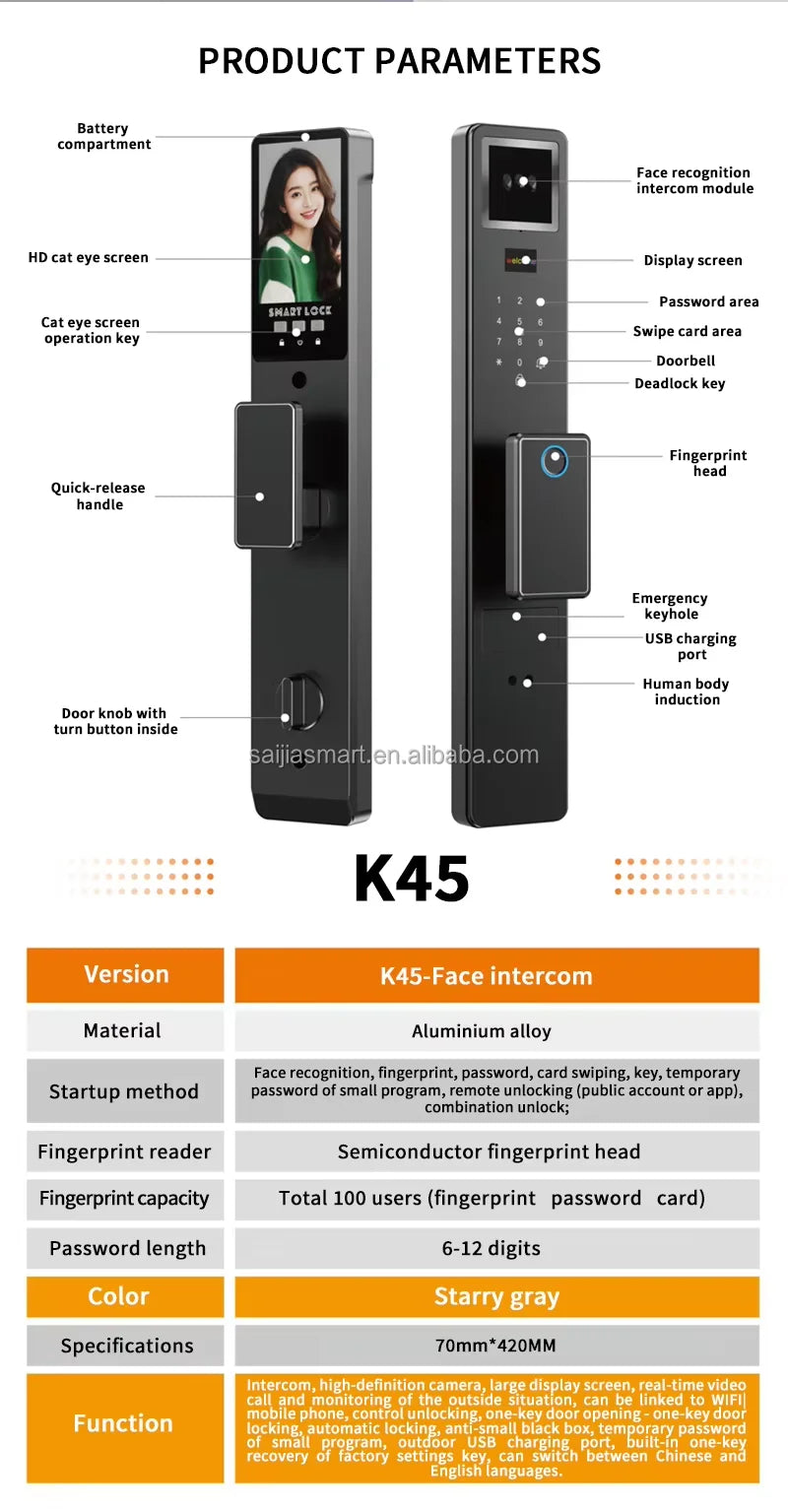 3D Face Recognition Tuya Video Intercom Security Fingerprint Card Unlocking Smart Home Camera Door Lock 9 Languages