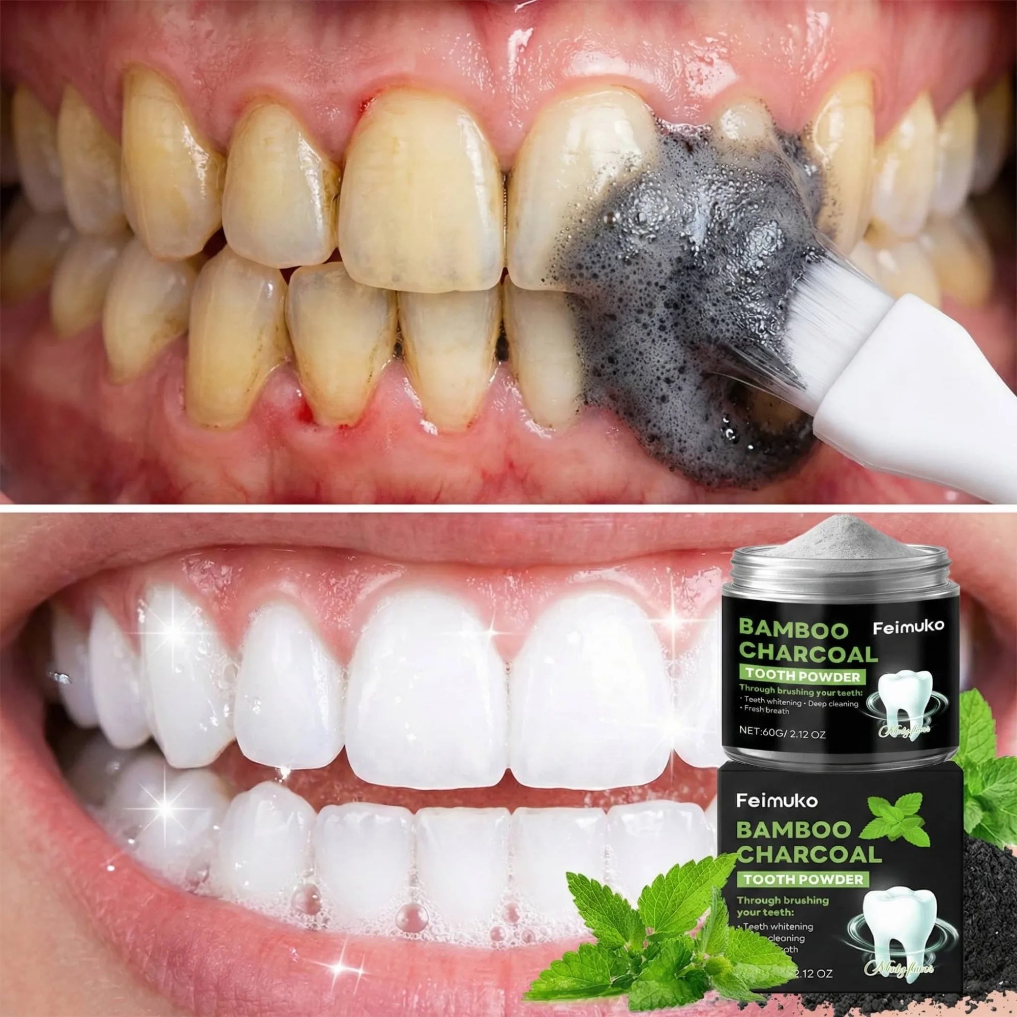 Tidesmit Hydroxyapatite and Activated Carbon tooth powder for enamel repair, deep cleaning, and teeth whitening.