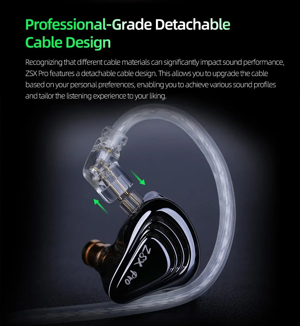 KZ ZSX Pro 6-Driver In-Ear Monitors by Tidesmit - Black Mic Tidesmit
