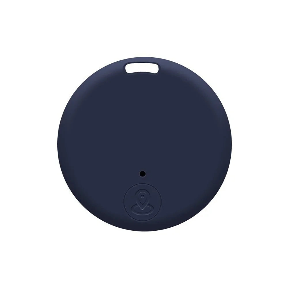 Navy blue mini Bluetooth GPS pet tracker for anti-lost location tracking of dogs, cats, keys, and bags.