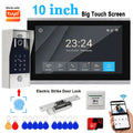 WiFi Video Doorbell System 4 Wire 10inch 1080P Doorphone Fingerprint Password Door Camera Video Intercom W/ Electric Strike Lock