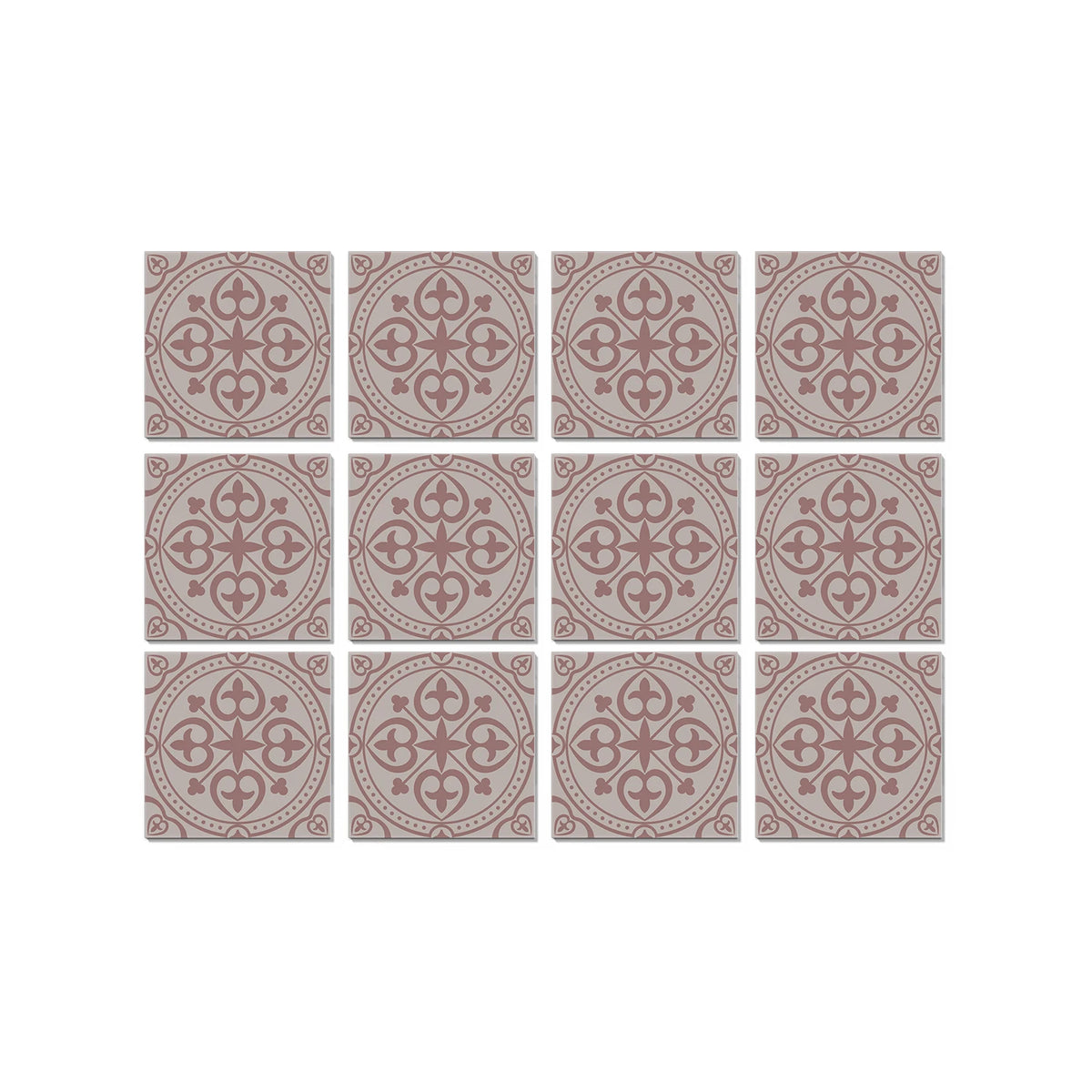 Peel-and-stick Moroccan tile stickers set, 15x15cm, mauve circular pattern