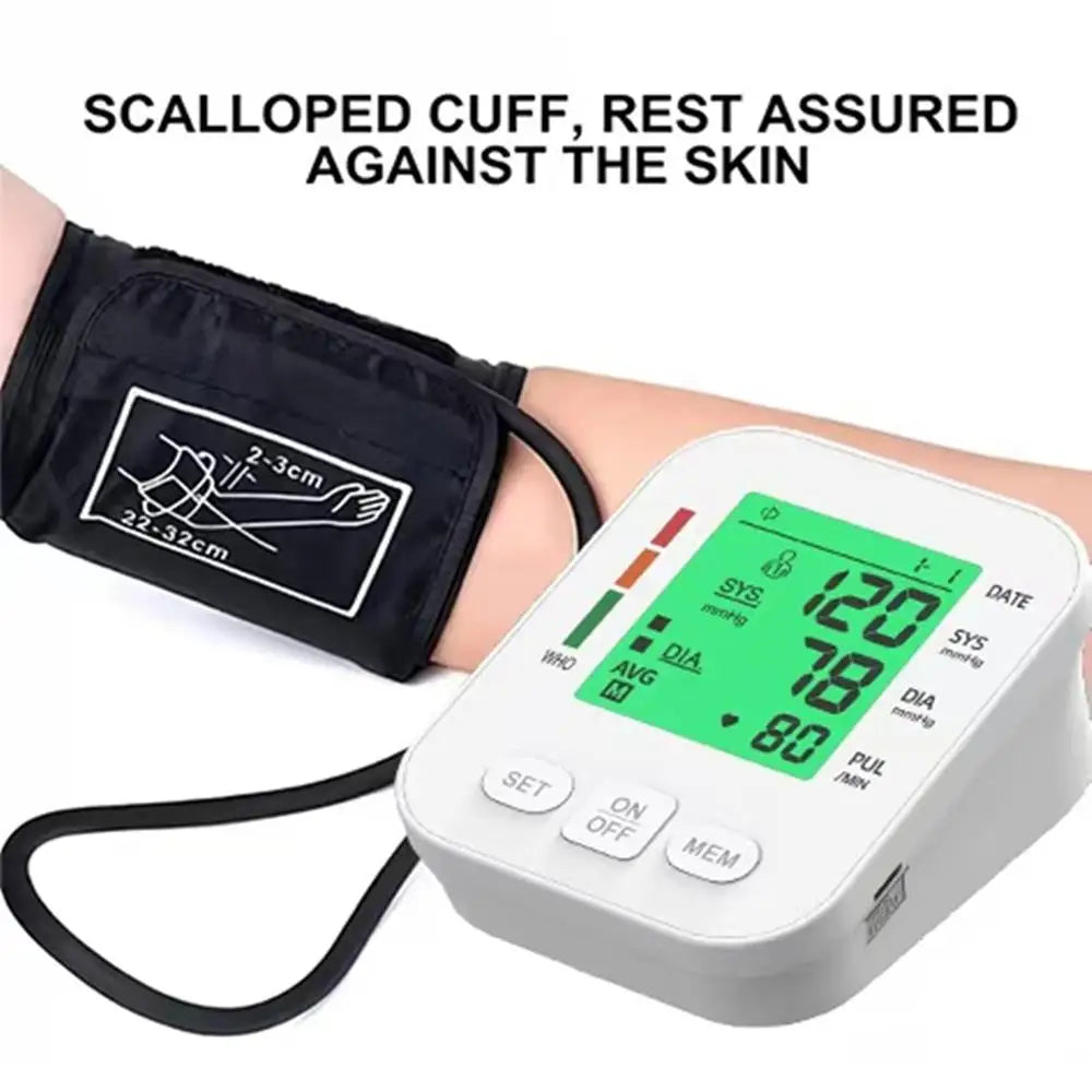 Upper Arm Blood Pressure Monitor Automatic Cuff Tonometer Digital Tensiometer Rechargeable Blood Pressure Meter Heart Rate Meter