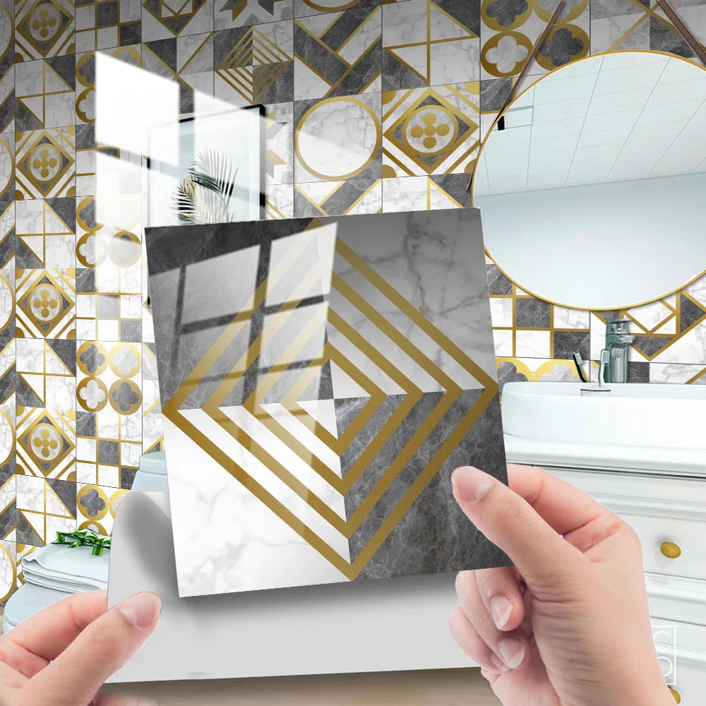 10pcs Crystal Tile Wall Stickers Self-Adhesive Kitchen Tiles PVC Backsplash Stickers Peel and Stick Bathroom Faux Stone Effect